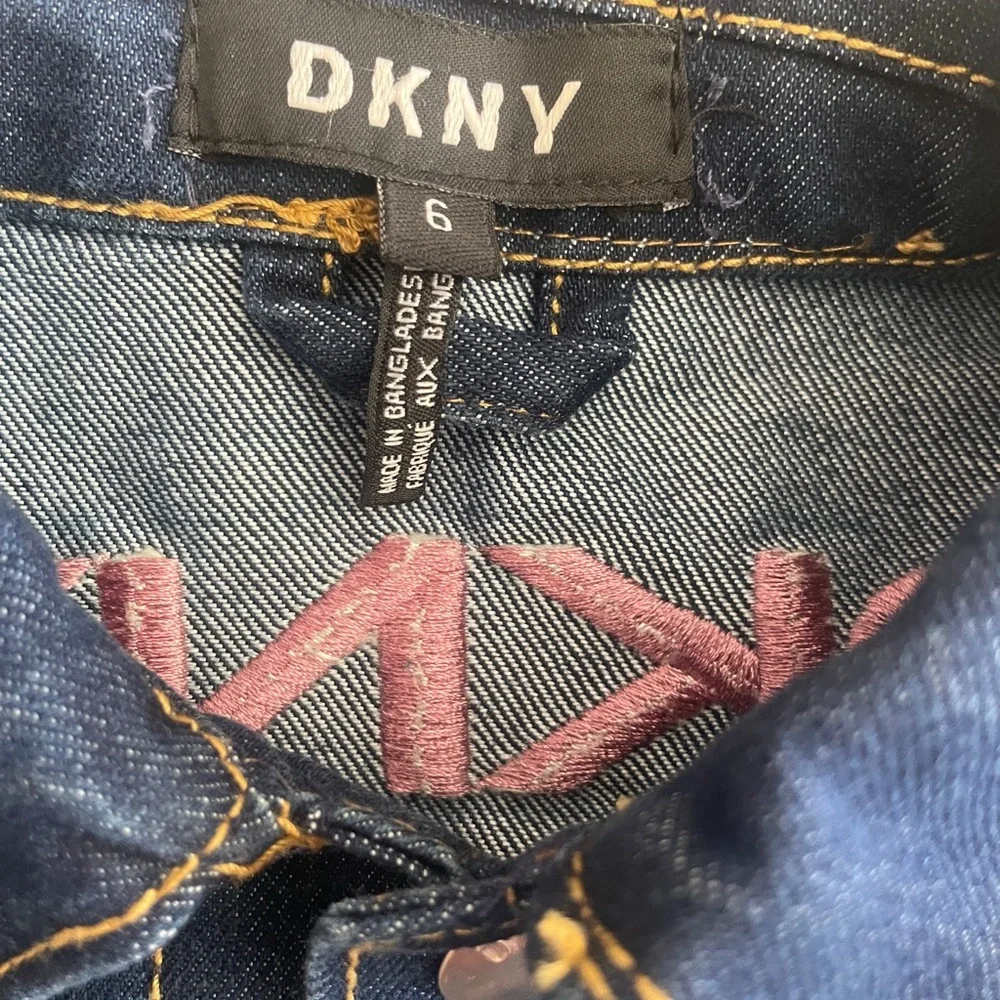 DKNY Denim Girls Jean Jacket - Size 6 Pink logo